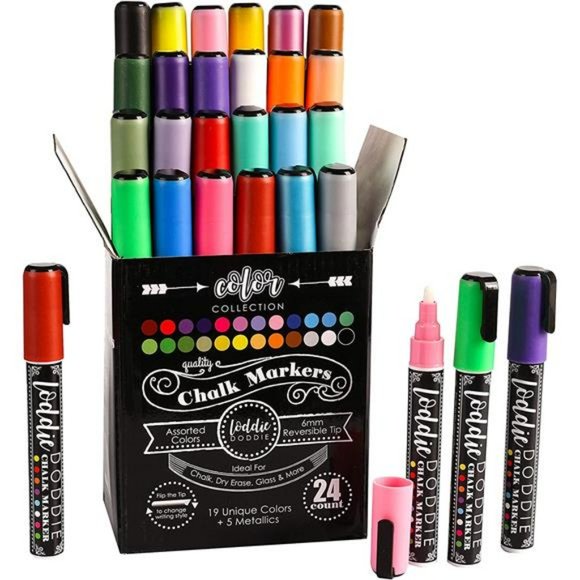 Amazon.com: CHALKY CROWN Metallic Liquid Chalk Markers - 8  Liquid Chalk Marker | 6mm Reversible Bullet & Chisel Tip Erasable Ink, Pack of24
